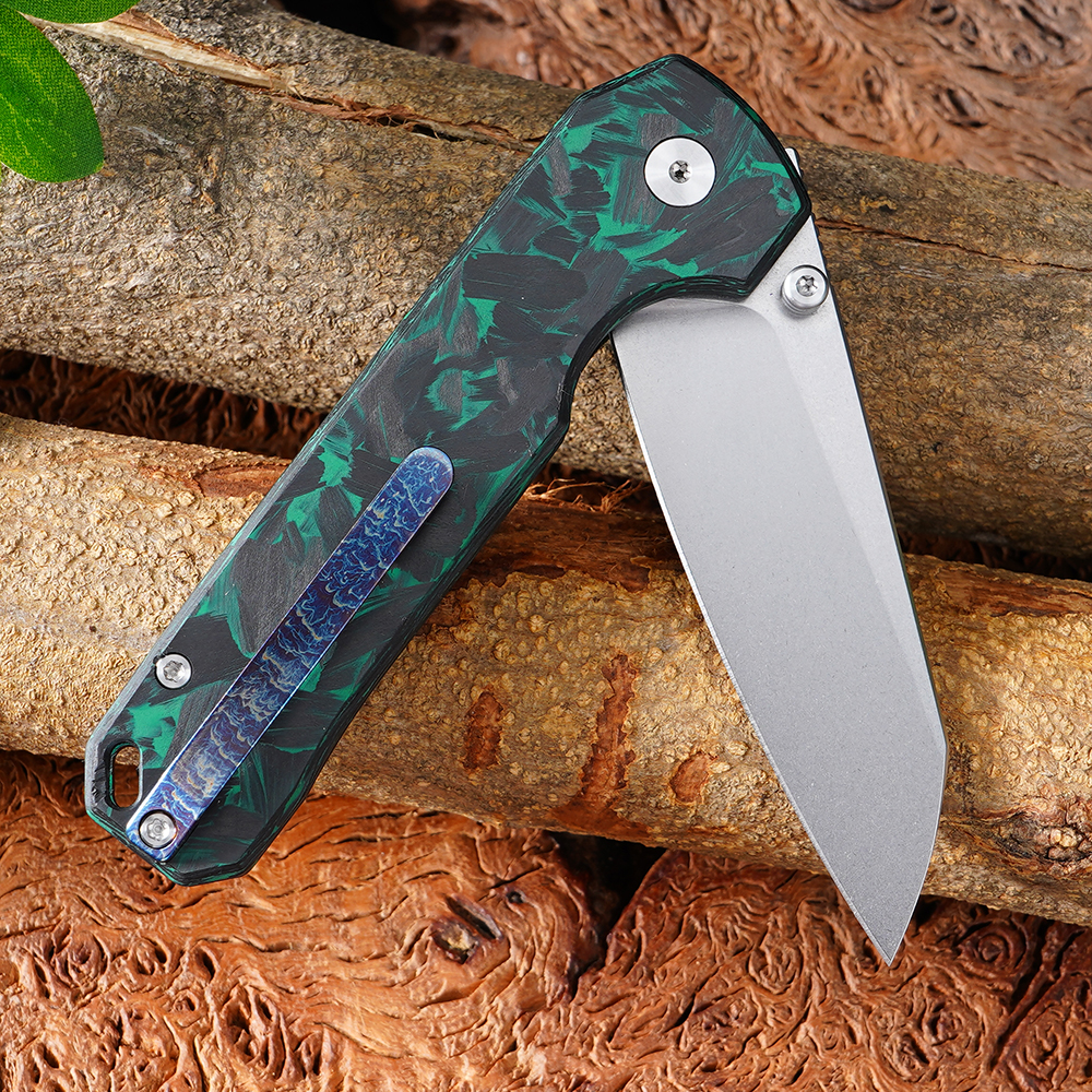 Tunaifire GT-T0070-3 Folding Knife VG10 Blade Luminous Carbon Fiber Handle Stone Wash Tactical Pocket Knife
