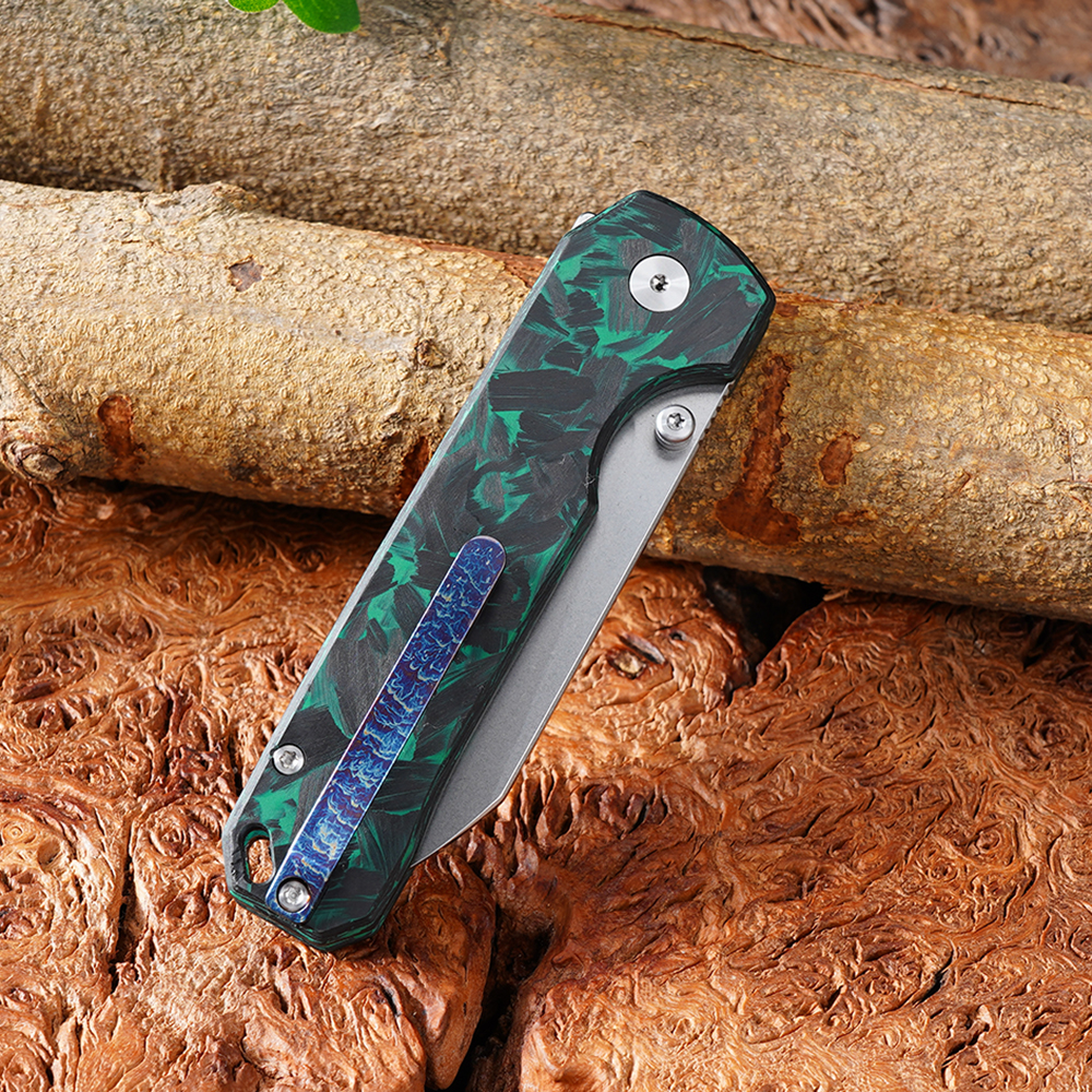 Tunaifire GT-T0070-3 Folding Knife VG10 Blade Luminous Carbon Fiber Handle Stone Wash Tactical Pocket Knife