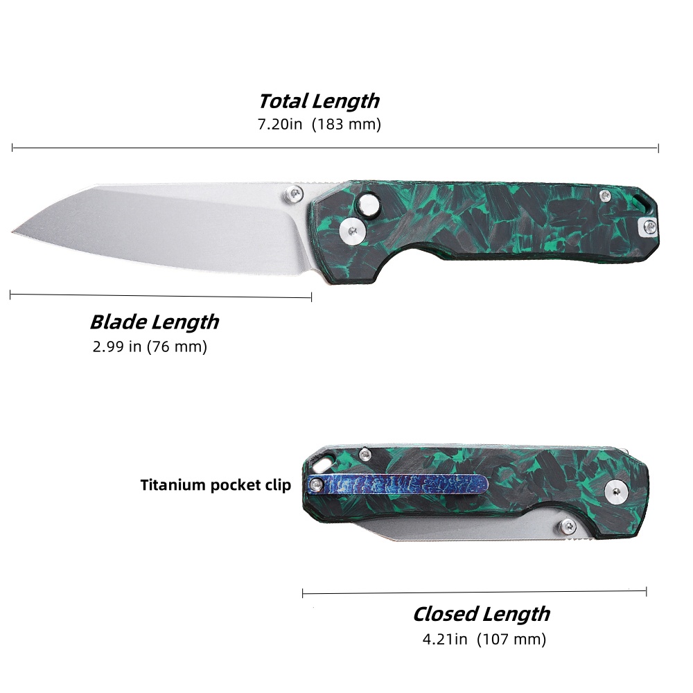 Tunaifire GT-T0070-3 Folding Knife VG10 Blade Luminous Carbon Fiber Handle Stone Wash Tactical Pocket Knife