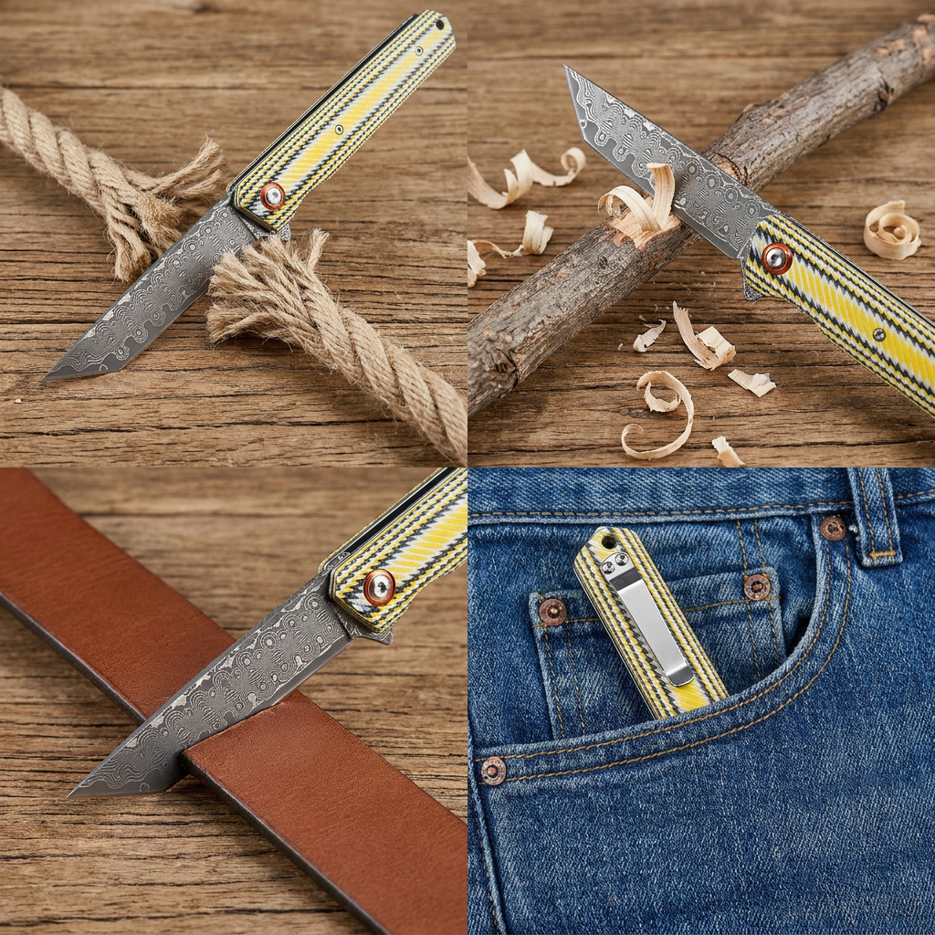 Tunafire GT-DM031 76 Layers Damascus Folding Knife VG-10 Steel Core colorful G10 Handle EDC Pocket Knife