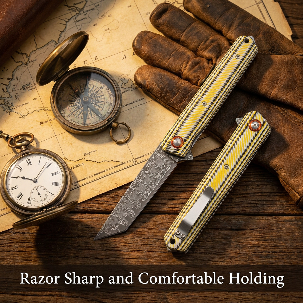 Tunafire GT-DM031 76 Layers Damascus Folding Knife VG-10 Steel Core colorful G10 Handle EDC Pocket Knife