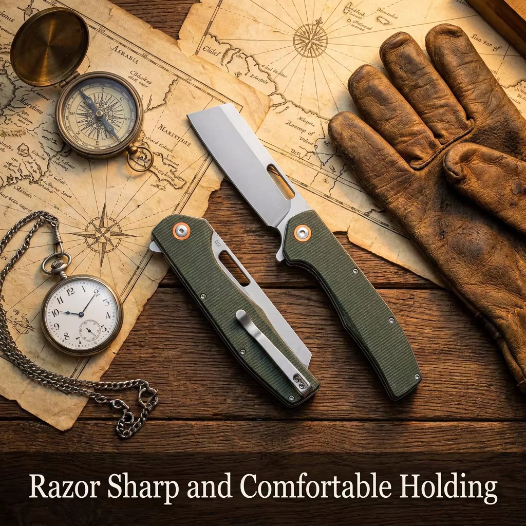 Tunafire Knife GT955 Tactical  Folding Knife D2 Steel Blade Micarta Handle Ball Bearing Camping Survvial Hunting Knives EDC Outdoor