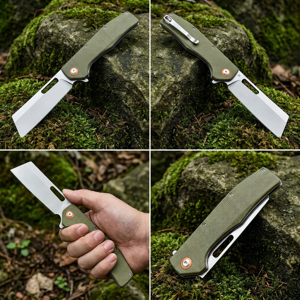Tunafire Knife GT955 Flipper Folding Knife 3.5" D2 Stone washing Blade Micarta Handle Tactical Survival Pocket Knife