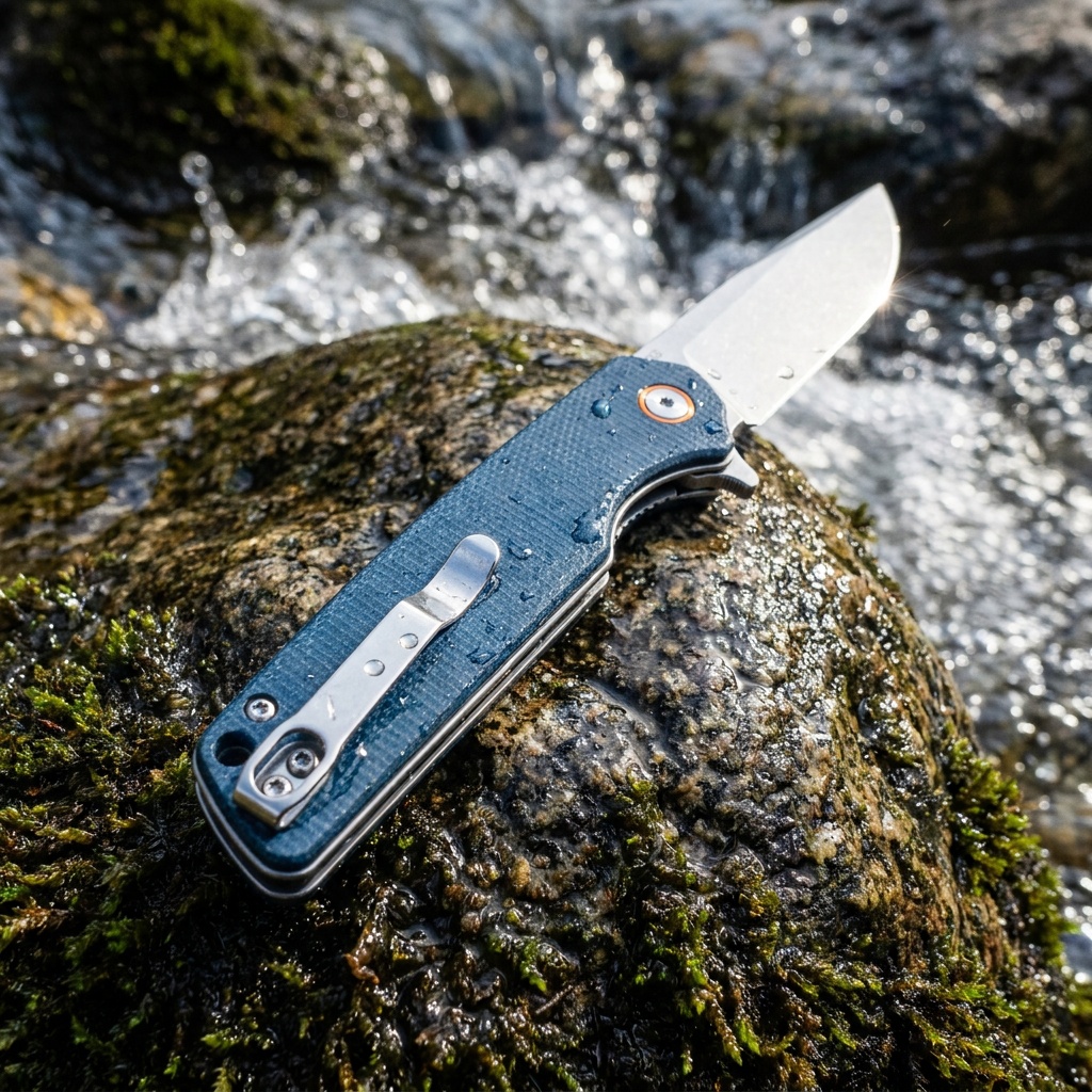 Tunafire Knives GT961 3.54"D2 Steel Folding Knife | Blue Micarta Handle EDC Pocket Knife Outdoor Camping Hiking Cutter Tool