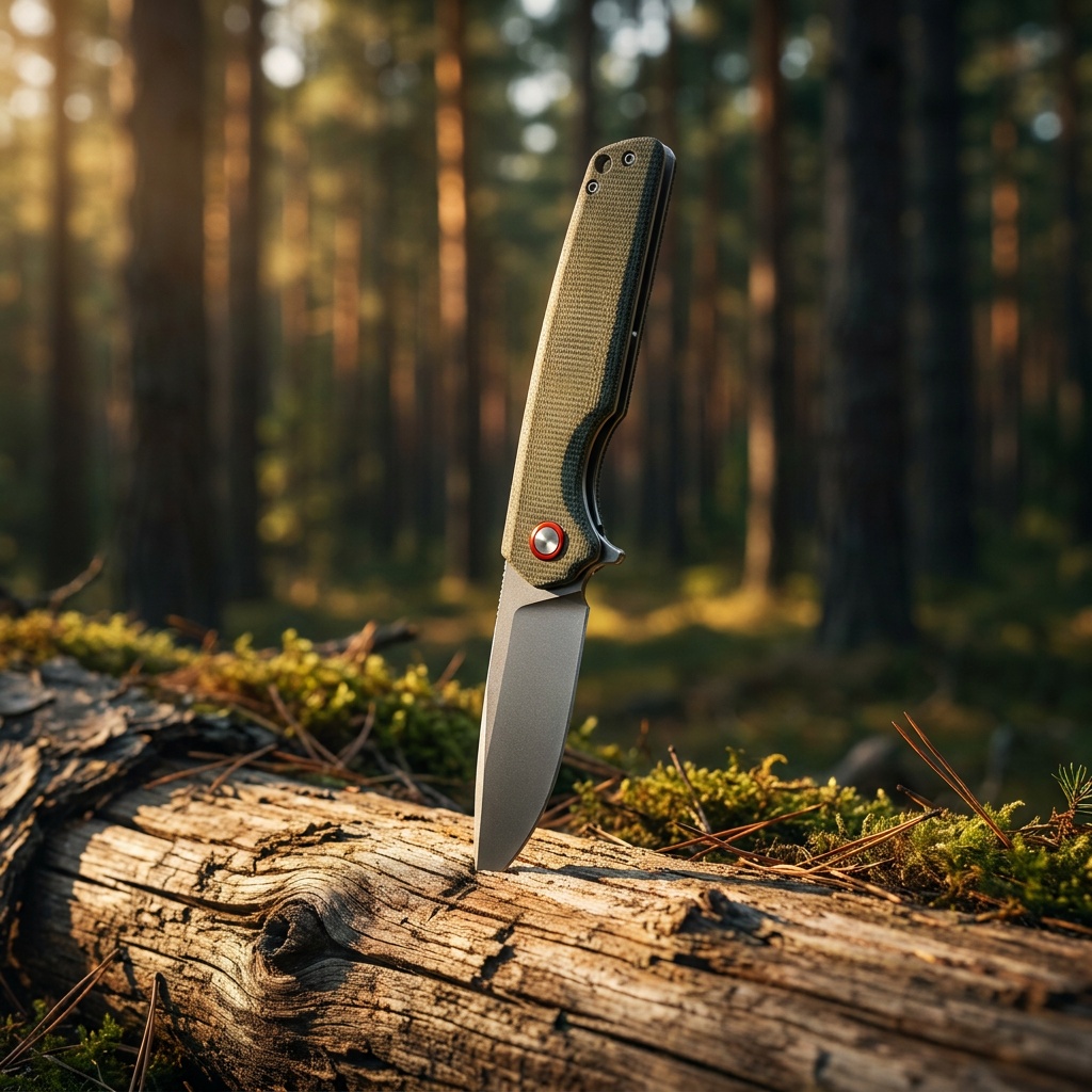 Tunafire Knives 3.54"D2 Steel Flipper Folding Knife Green Micarta Handle Tactical Survival Pocket Knife GT961