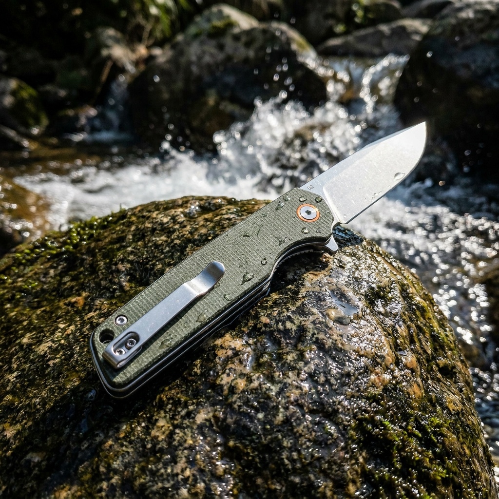 Tunafire Knives 3.54"D2 Steel Flipper Folding Knife Green Micarta Handle Tactical Survival Pocket Knife GT961