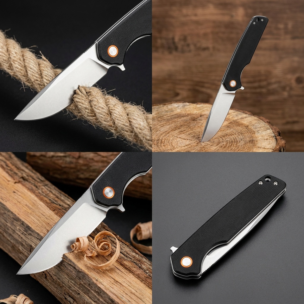 Tunafire Knives GT961 Pocket Folding Knife 3.54"D2 Steel Stone Wash Blade Micarta Handle EDC Knife For Tactical Camping Hiking