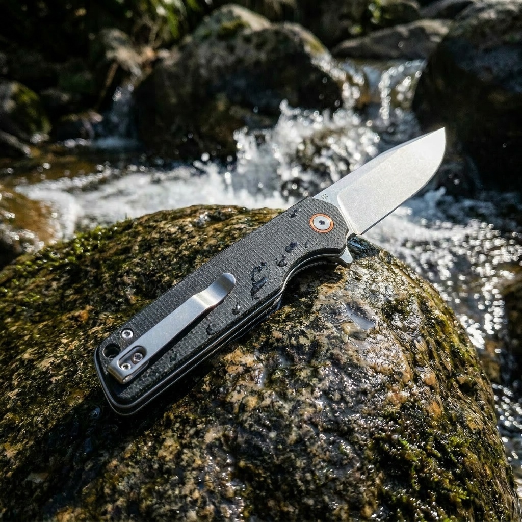 Tunafire Knives GT961 Pocket Folding Knife 3.54"D2 Steel Stone Wash Blade Micarta Handle EDC Knife For Tactical Camping Hiking