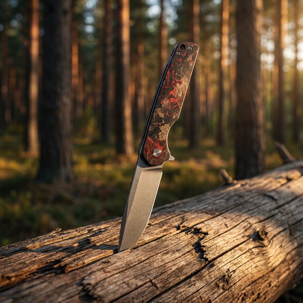 Tunafire Knife GT961 D2 Steel Folding Pocket Knife Red Carbon Fiber Handle Ball Bearing EDC Tactical Knife