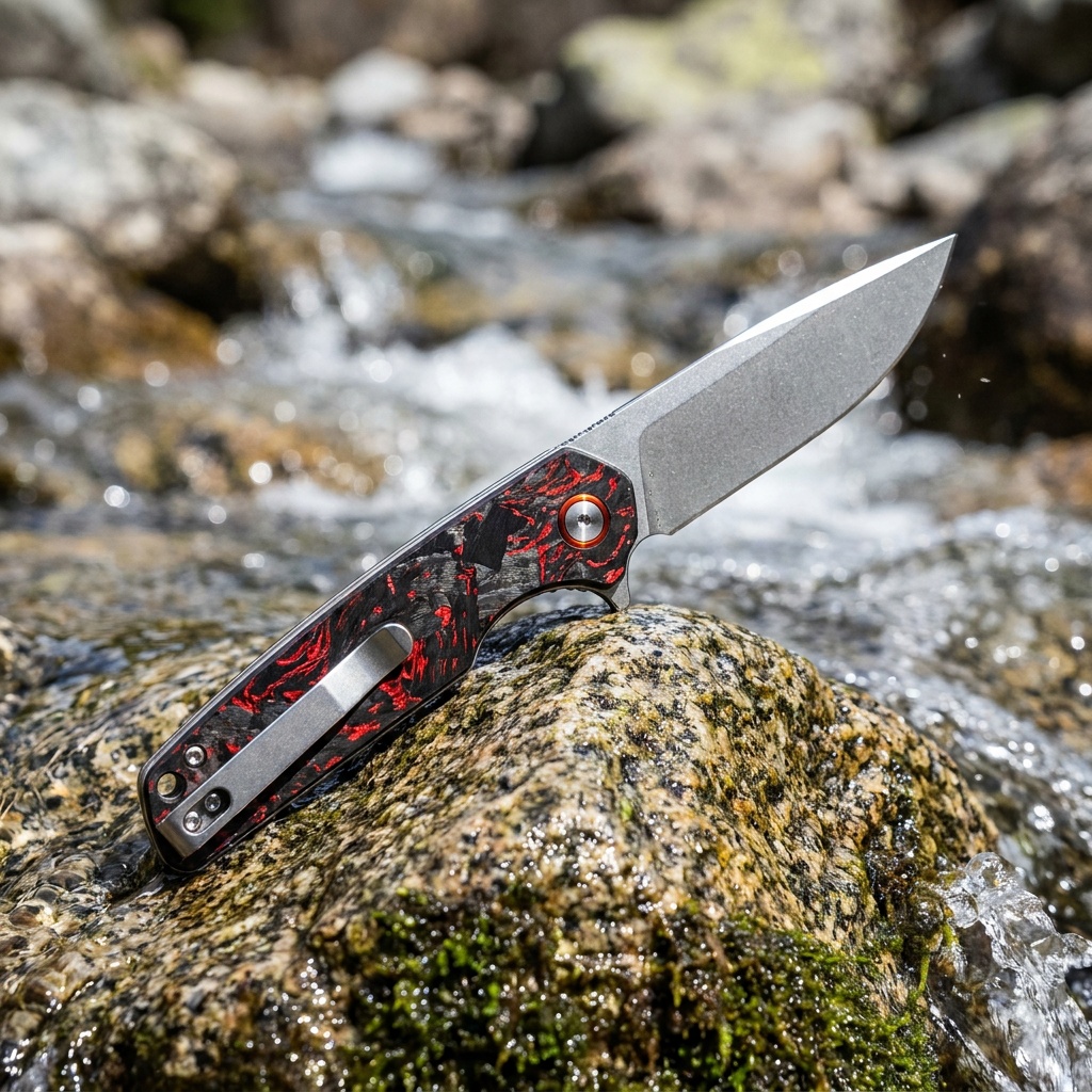 Tunafire Knife GT961 D2 Steel Folding Pocket Knife Red Carbon Fiber Handle Ball Bearing EDC Tactical Knife