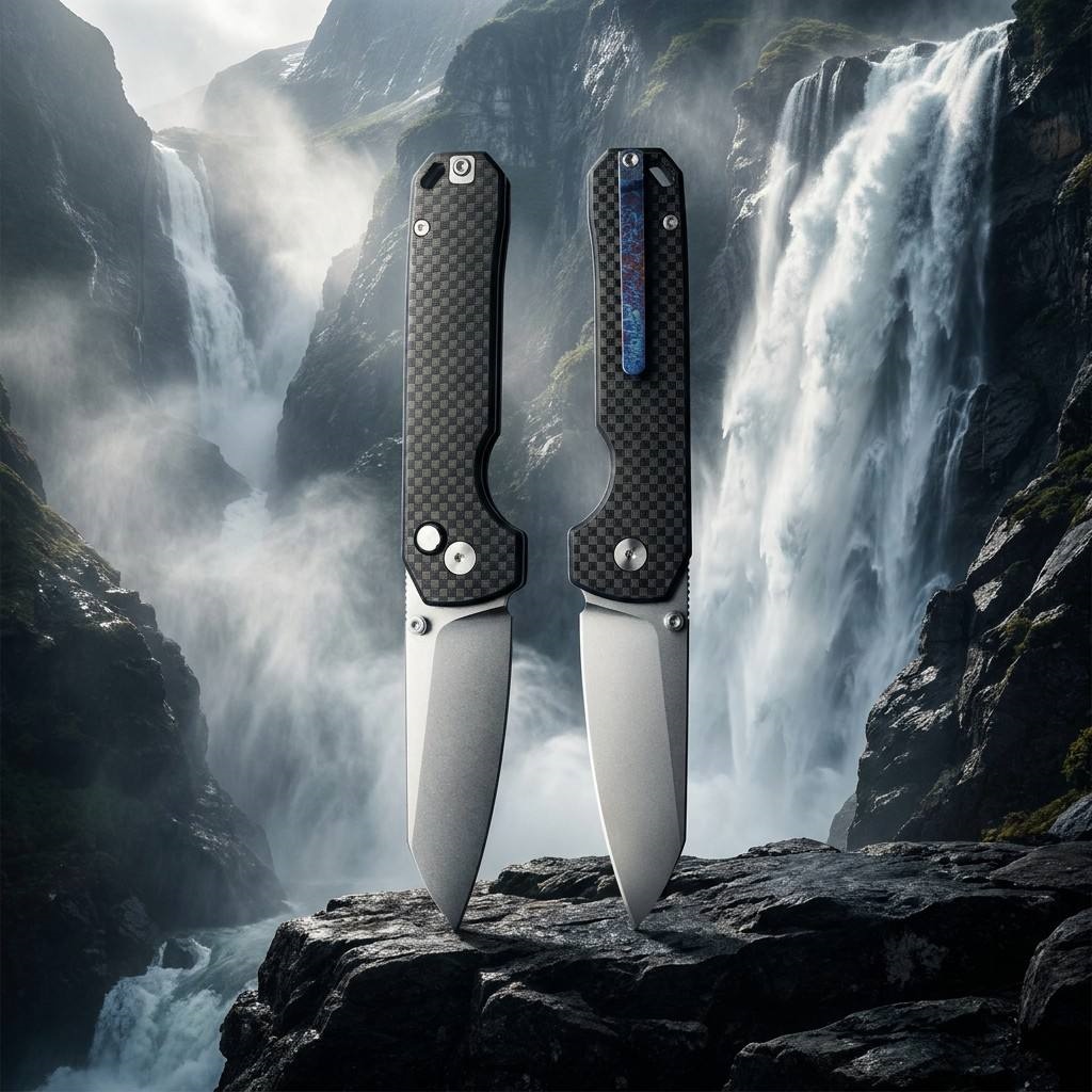 Tunafire knife GT-T0070-3 Folding EDC Knife |2.99" VG10 Blade, Carbon Fiber Handle, Ball Bearing, 81g Lightweight Stonewash Pocket Knife