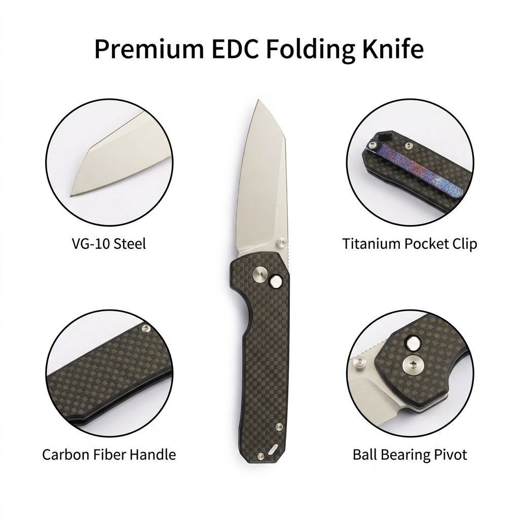 Tunafire knife GT-T0070-3 Folding EDC Knife |2.99" VG10 Blade, Carbon Fiber Handle, Ball Bearing, 81g Lightweight Stonewash Pocket Knife