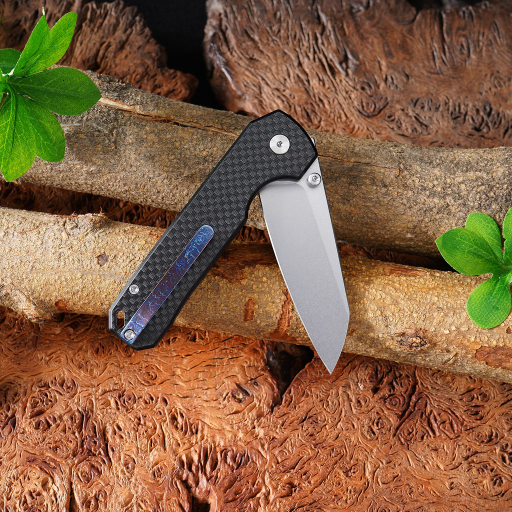 Tunafire knife GT-T0070-3 Folding EDC Knife |2.99" VG10 Blade, Carbon Fiber Handle, Ball Bearing, 81g Lightweight Stonewash Pocket Knife