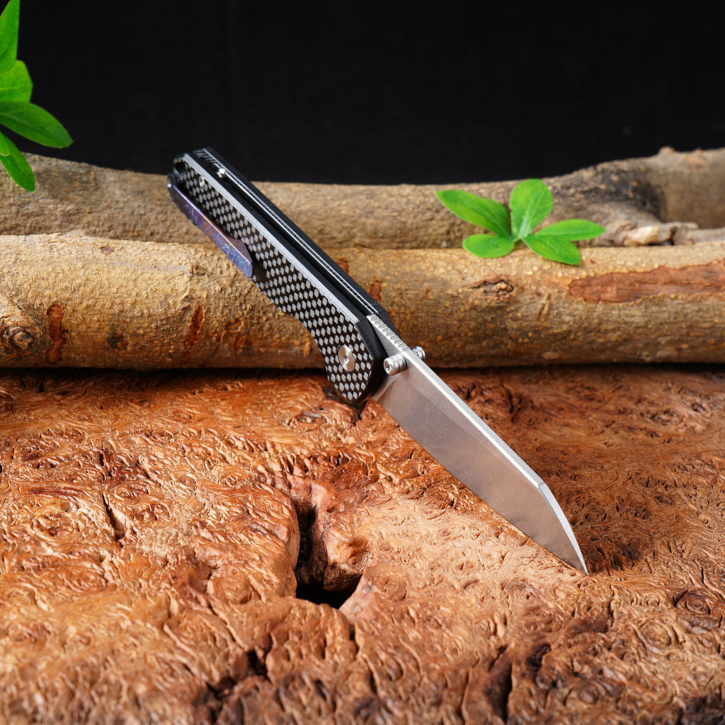 Tunafire knife GT-T0070-3 Folding EDC Knife |2.99" VG10 Blade, Carbon Fiber Handle, Ball Bearing, 81g Lightweight Stonewash Pocket Knife
