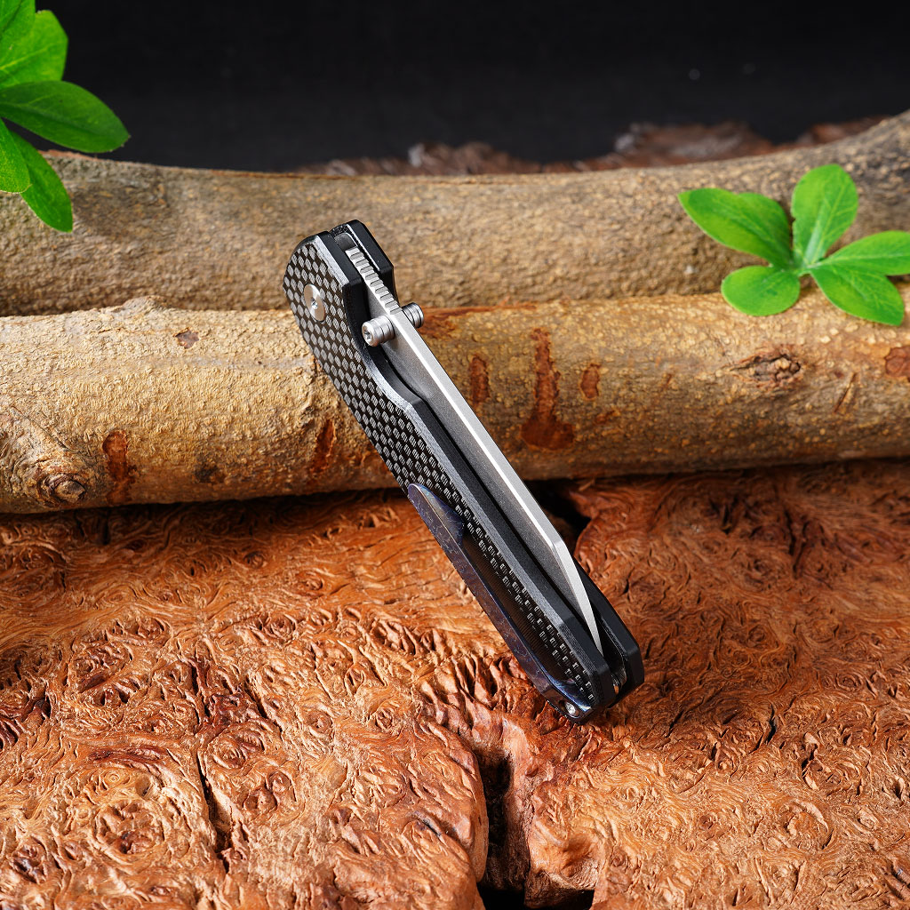 Tunafire knife GT-T0070-3 Folding EDC Knife |2.99" VG10 Blade, Carbon Fiber Handle, Ball Bearing, 81g Lightweight Stonewash Pocket Knife