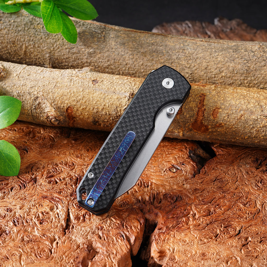 Tunafire knife GT-T0070-3 Folding EDC Knife |2.99" VG10 Blade, Carbon Fiber Handle, Ball Bearing, 81g Lightweight Stonewash Pocket Knife