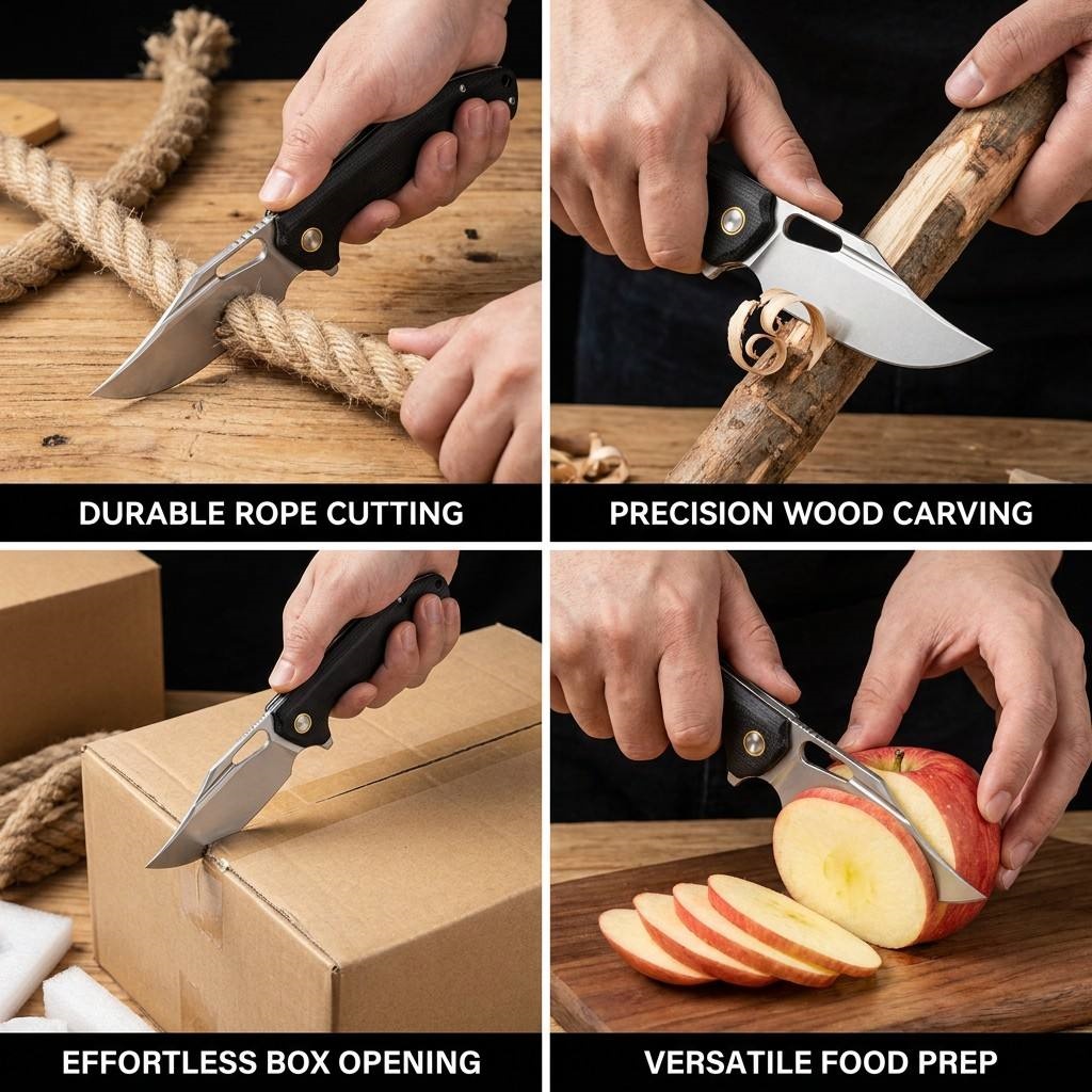 Tunafire Knife GT-T0050-1 Folding Pocket Knife 14C28N Stonewash Blade Ball Bearing Black G10 Handle EDC Outdoor Tactical Cutting Tool