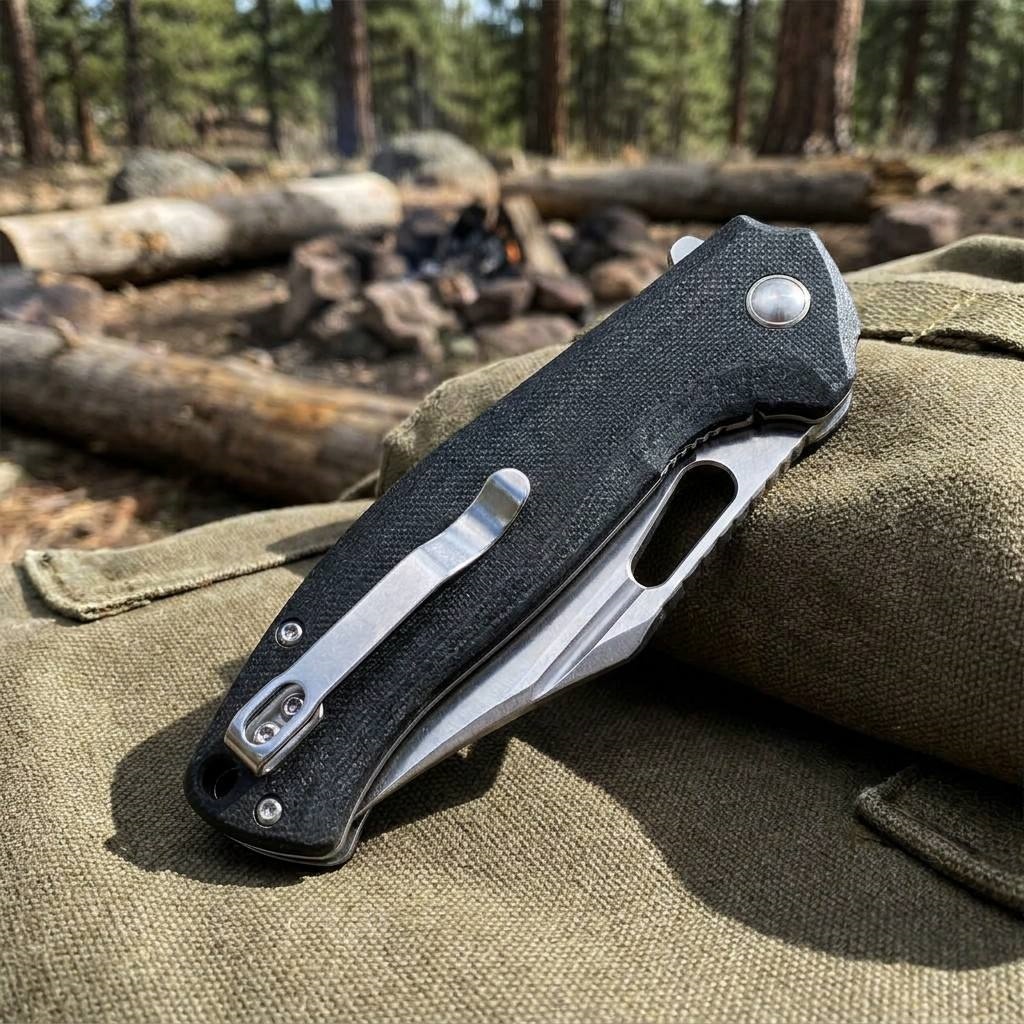 Tunafire Knife GT-T0050-1 Folding Pocket Knife 14C28N Stonewash Blade Ball Bearing Black G10 Handle EDC Outdoor Tactical Cutting Tool