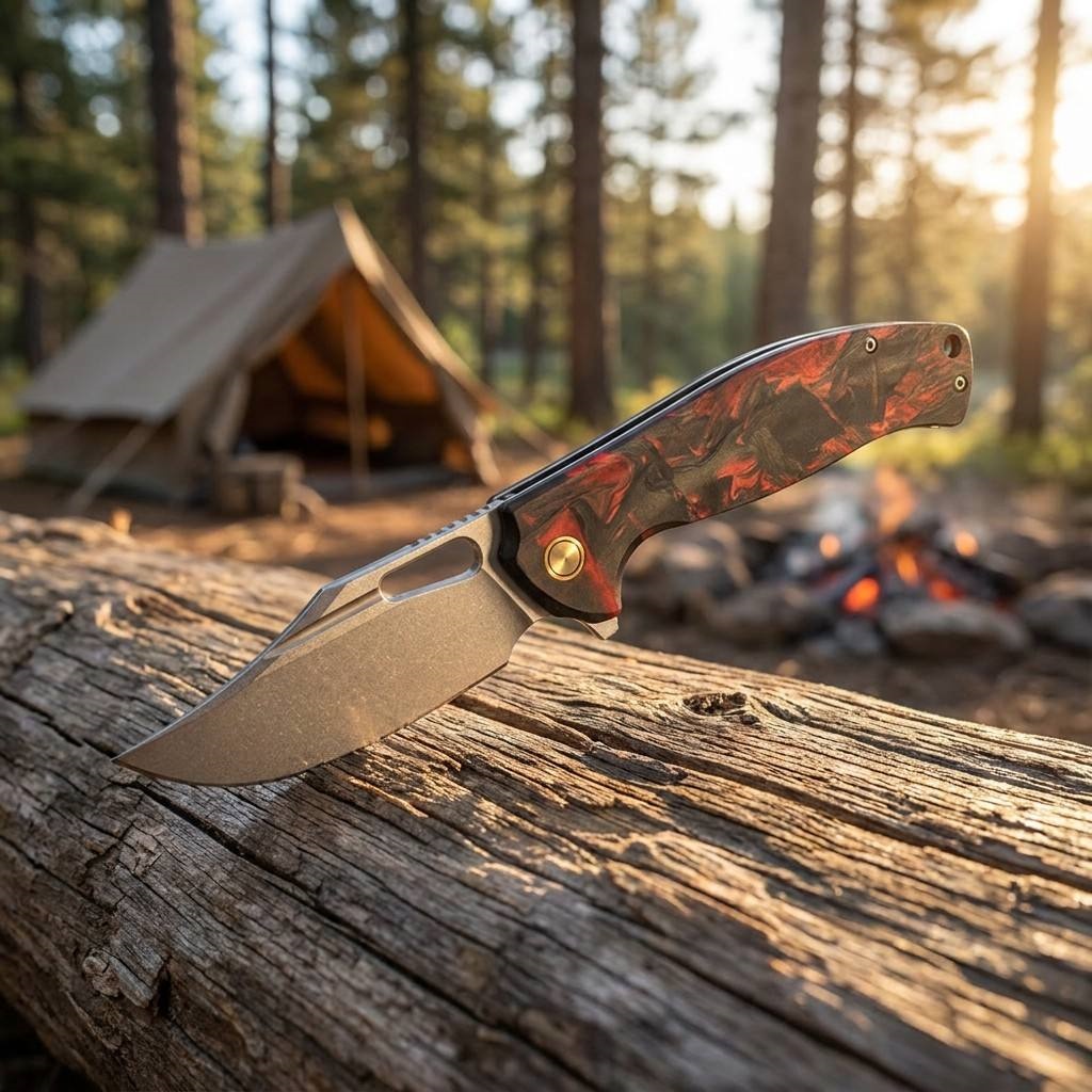 Tunafire Knife 3.31"14C28N Steel Folding Pocket Knife Red Carbon Fiber Handle Ball Bearing EDC Camping Hiking Knife GT-T0050-1