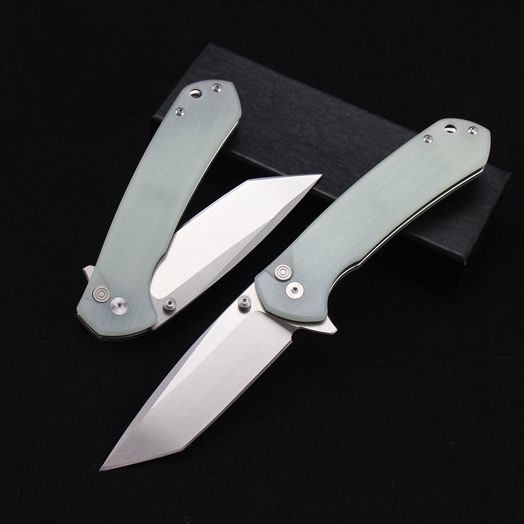 Tunafire knife GT-T0033 D2 Steel Button Lock Folding Pocket Knife, 58-59 HRC Stone Washed Blade, G10 Anti-Slip Handle EDC Utility Cutting Tool for Camping Hunting DIY Daily Carry