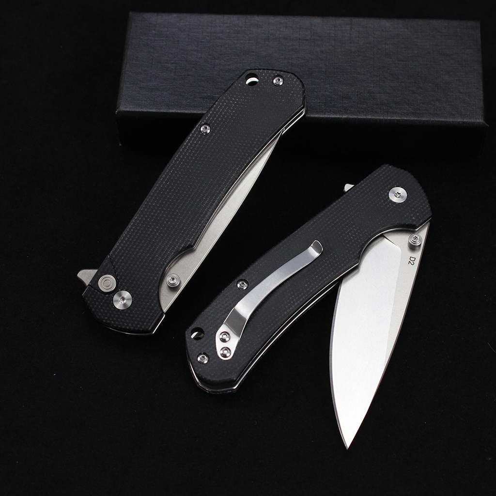 Tunafire Knife GT-T0037 Button Lock Folding Pocket Knife Micarta Black Handle 3.43&rdquo;D2 Steel EDC Cutting Tool Men Gift