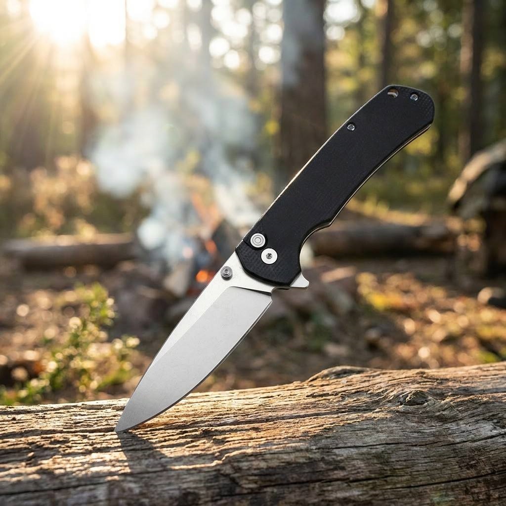 Tunafire Knife GT-T0037 Button Lock Folding Pocket Knife Micarta Black Handle 3.43&rdquo;D2 Steel EDC Cutting Tool Men Gift