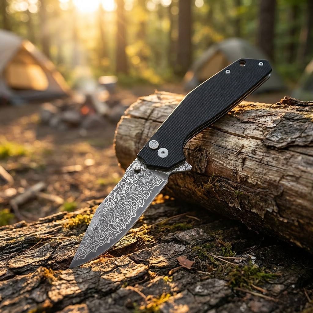 Tunafire Knife GT-DM016 76 Layers Damascus Steel Blade Folding Knife Ball Bearing G10 Handle EDC Pocket Knife