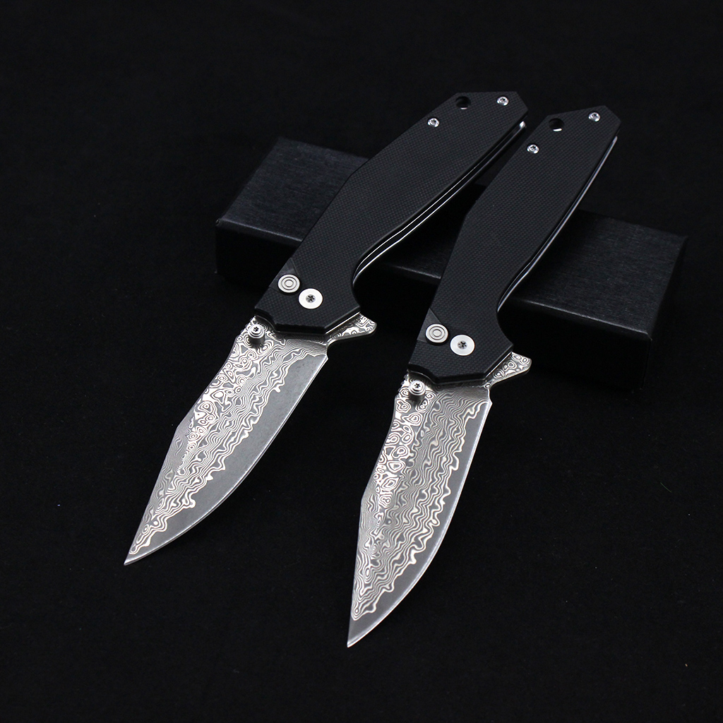 Tunafire Knife GT-DM016 76 Layers Damascus Steel Blade Folding Knife Ball Bearing G10 Handle EDC Pocket Knife
