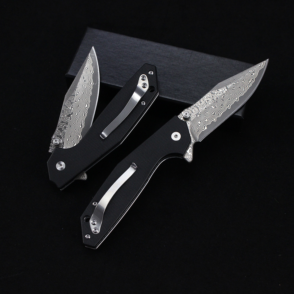 Tunafire Knife GT-DM016 76 Layers Damascus Steel Blade Folding Knife Ball Bearing G10 Handle EDC Pocket Knife