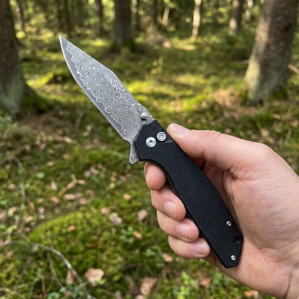 Tunafire Knife GT-DM016 76 Layers Damascus Steel Blade Folding Knife Ball Bearing G10 Handle EDC Pocket Knife