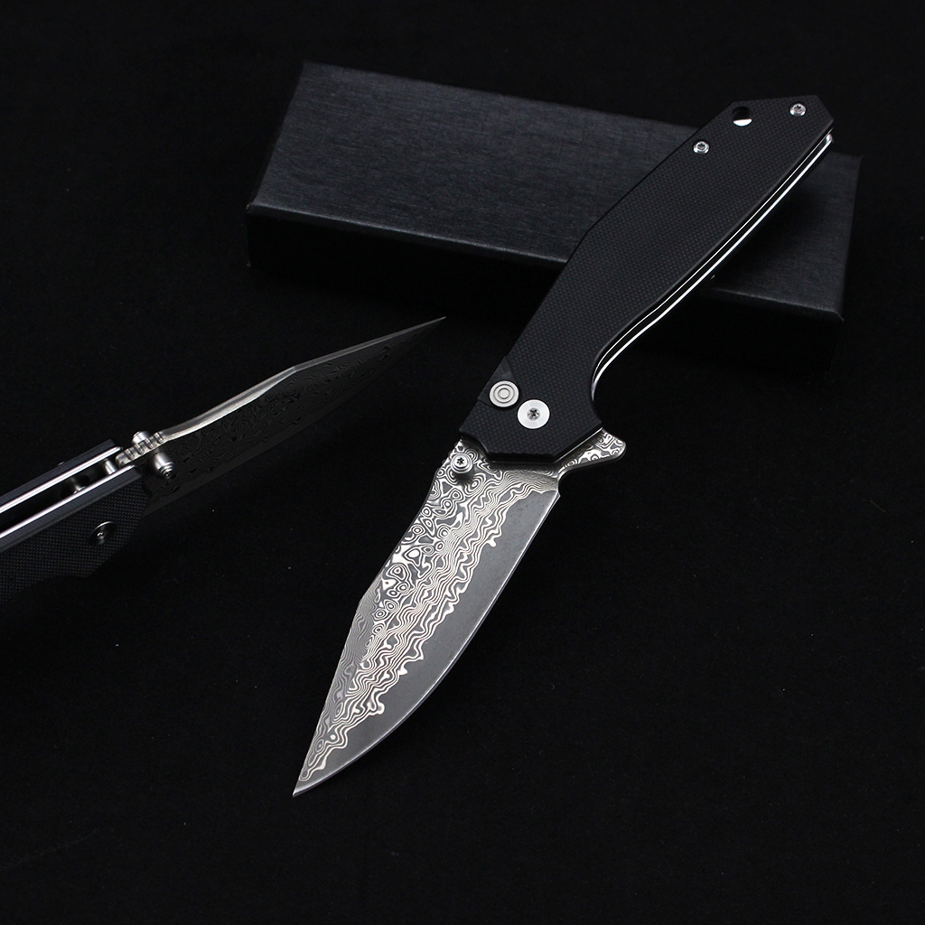 Tunafire Knife GT-DM016 76 Layers Damascus Steel Blade Folding Knife Ball Bearing G10 Handle EDC Pocket Knife