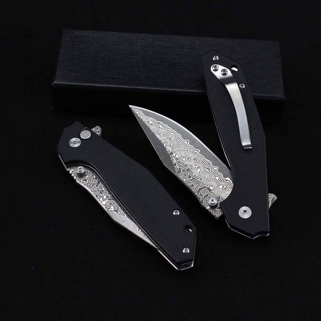Tunafire Knife GT-DM016 76 Layers Damascus Steel Blade Folding Knife Ball Bearing G10 Handle EDC Pocket Knife