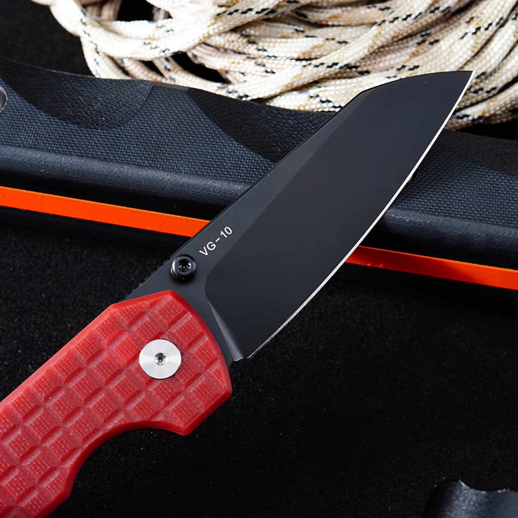 Tunafire knife GT-T0070-4 Titanium platin VG10 Blade Ball Bearing Folding Knife Button lock Red G10 Handle Outdoor Defense Tool