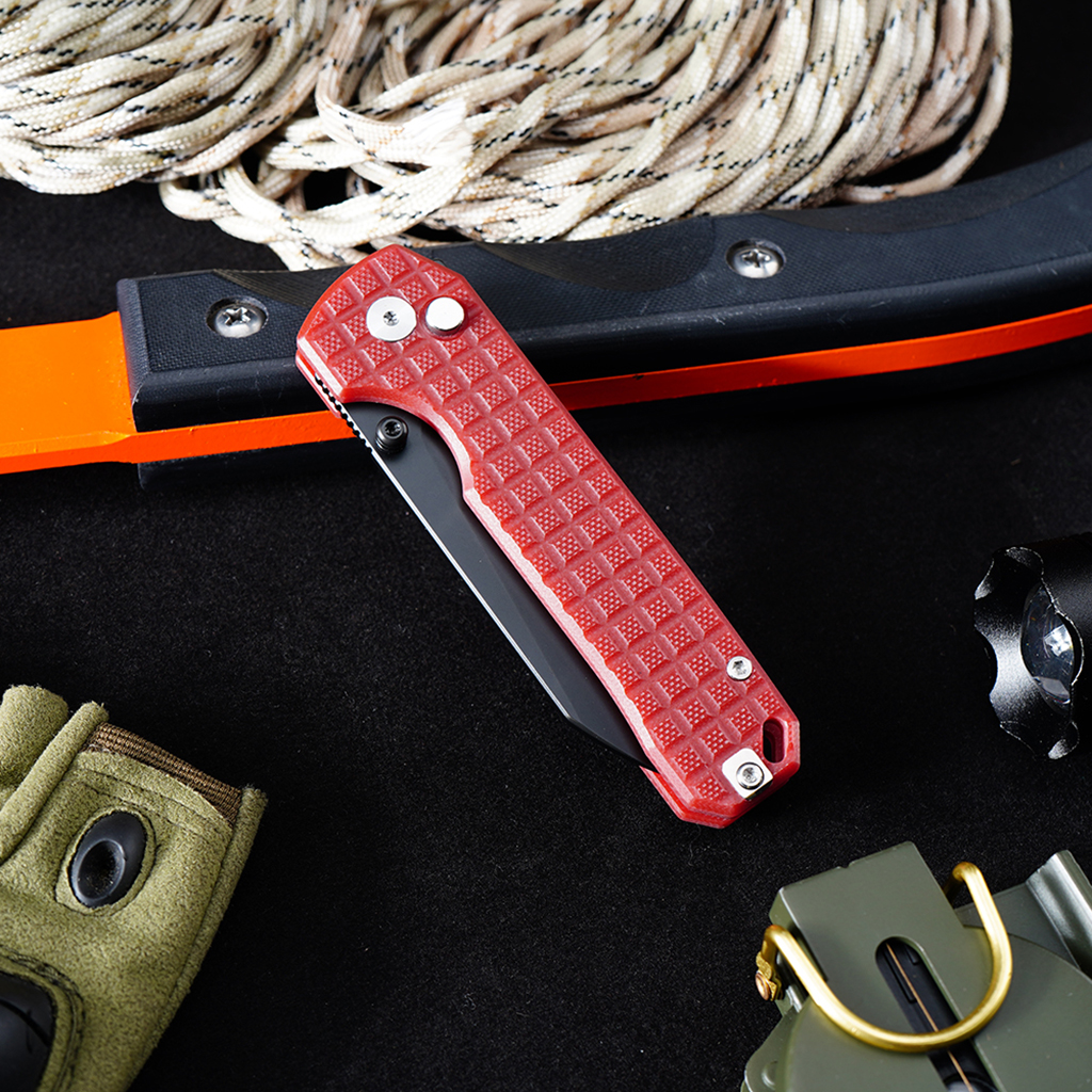 Tunafire knife GT-T0070-4 Titanium platin VG10 Blade Ball Bearing Folding Knife Button lock Red G10 Handle Outdoor Defense Tool