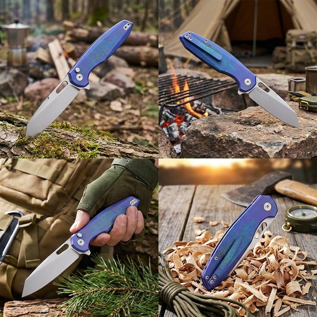 Tunafire Knife GT-T0044-5 |3.39 "|VG10 Blade| Button Lock| Titanium Alloy Burning purple  Handle  |TUNAFIRE KNVES