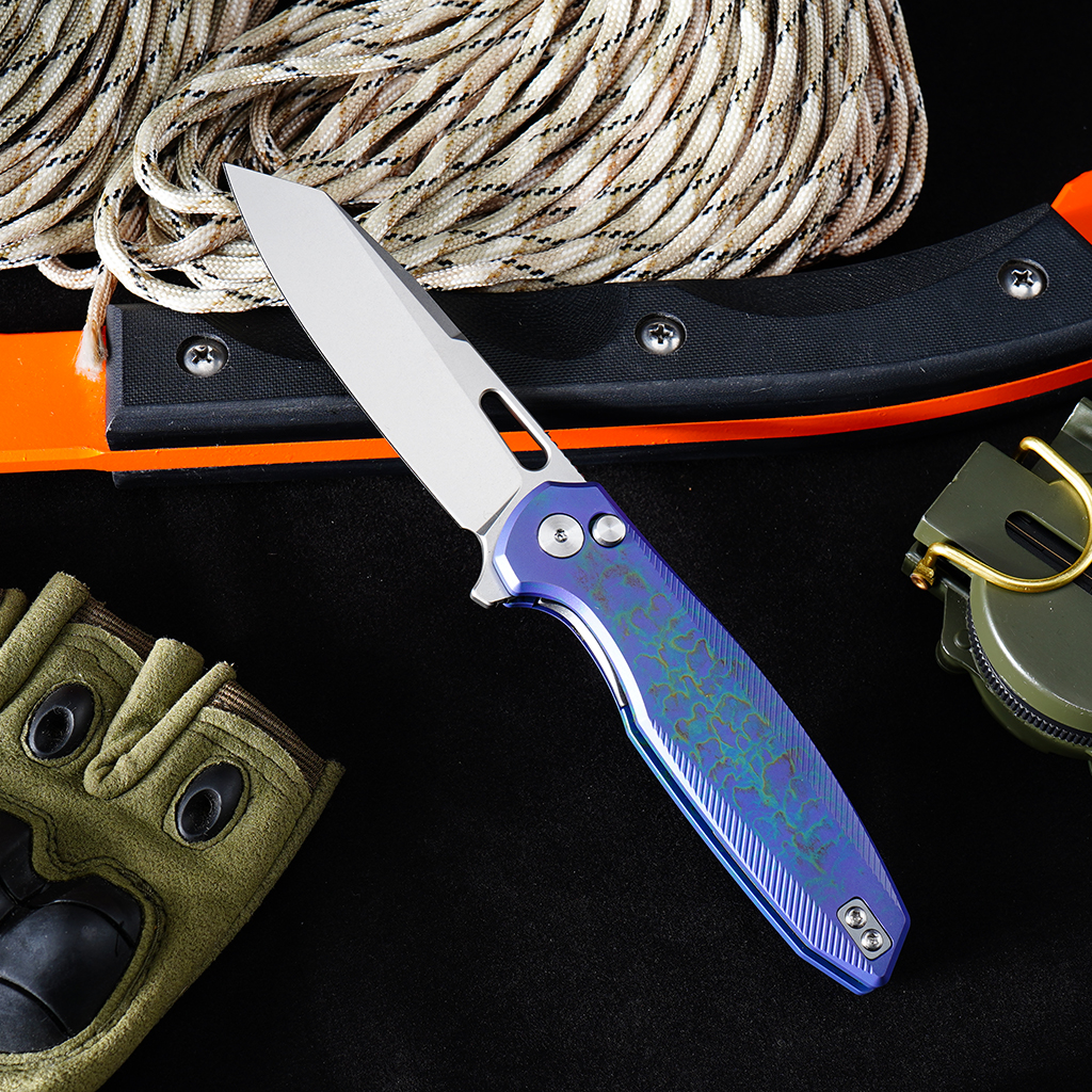 Tunafire Knife GT-T0044-5 |3.39 "|VG10 Blade| Button Lock| Titanium Alloy Burning purple  Handle  |TUNAFIRE KNVES
