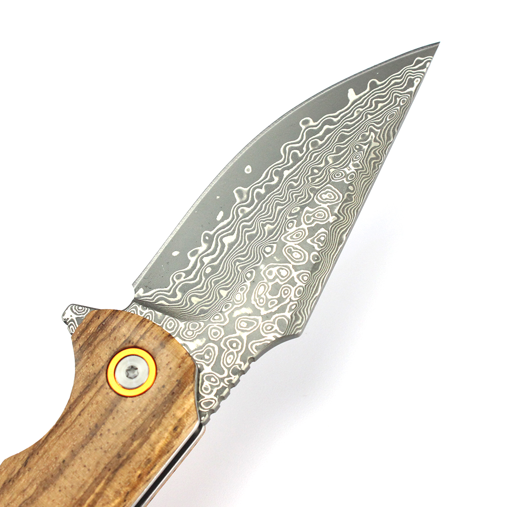Tunafire GT-DM019 Damascus Steel Camping Folding Knife Ball Bearing Smooth Open Zebra Wood Handle Outdoor Survival Knife