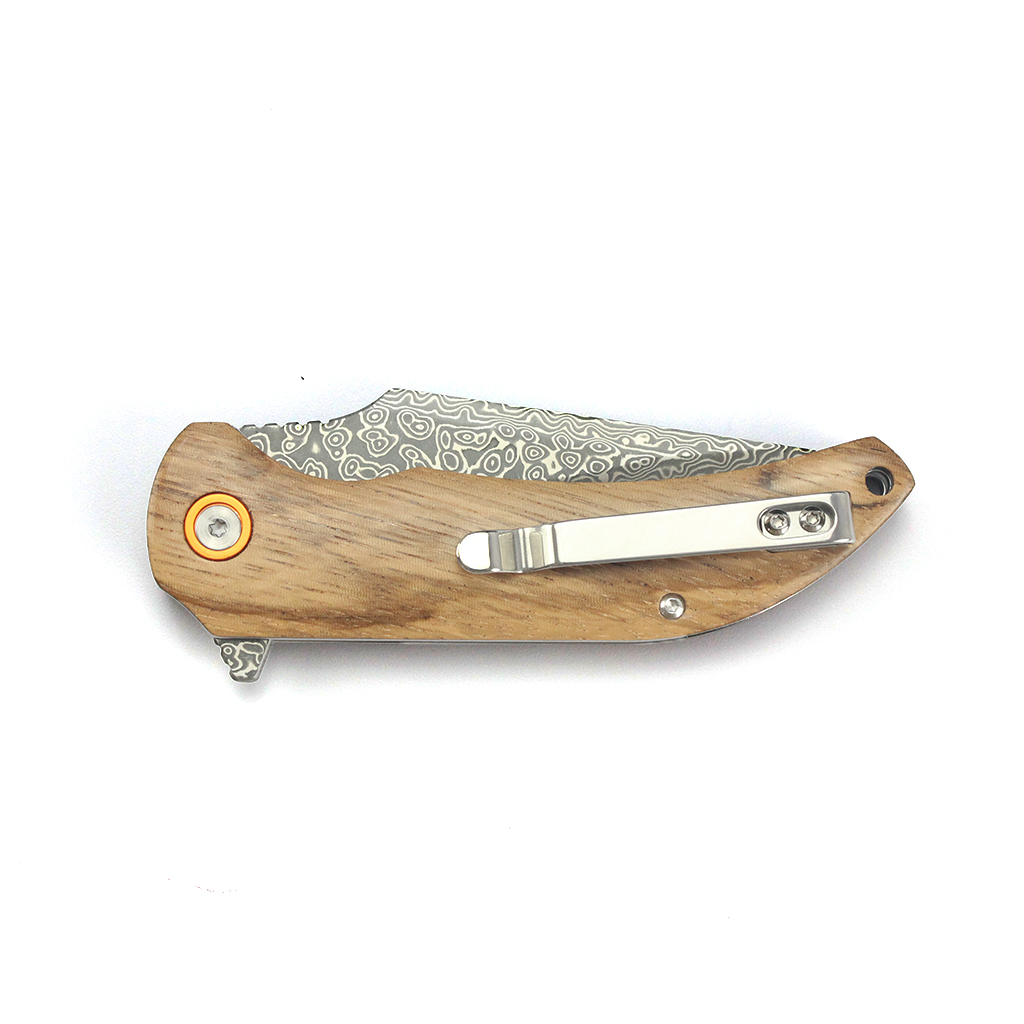 Tunafire GT-DM019 Damascus Steel Camping Folding Knife Ball Bearing Smooth Open Zebra Wood Handle Outdoor Survival Knife