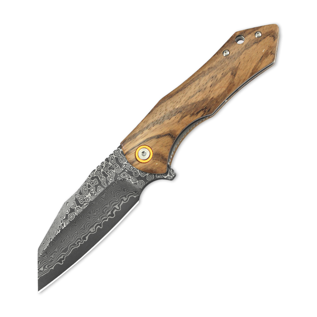 Tunafire Knife GT-DM020 Damascus Steel Survival Folding Knife Zebra Wood Handle Ball Bearing Outdoor Hiking Camping Bushcraft Pocket Knife