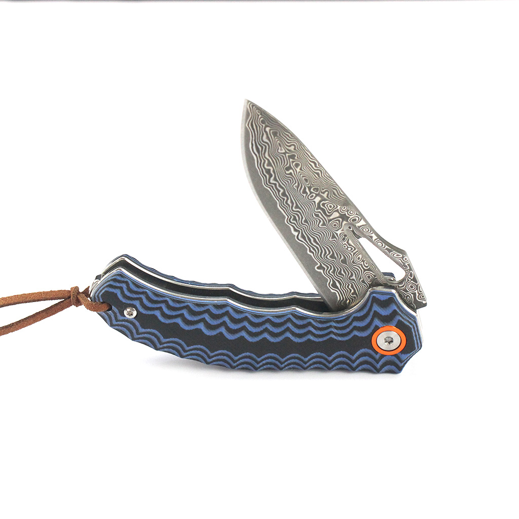 Tunafire Knife  GT-DM021 Small 2.68&rdquo;Damascus Pocket Knife Two Color G10 Grip Portable Outdoor Fishing Utility Tool