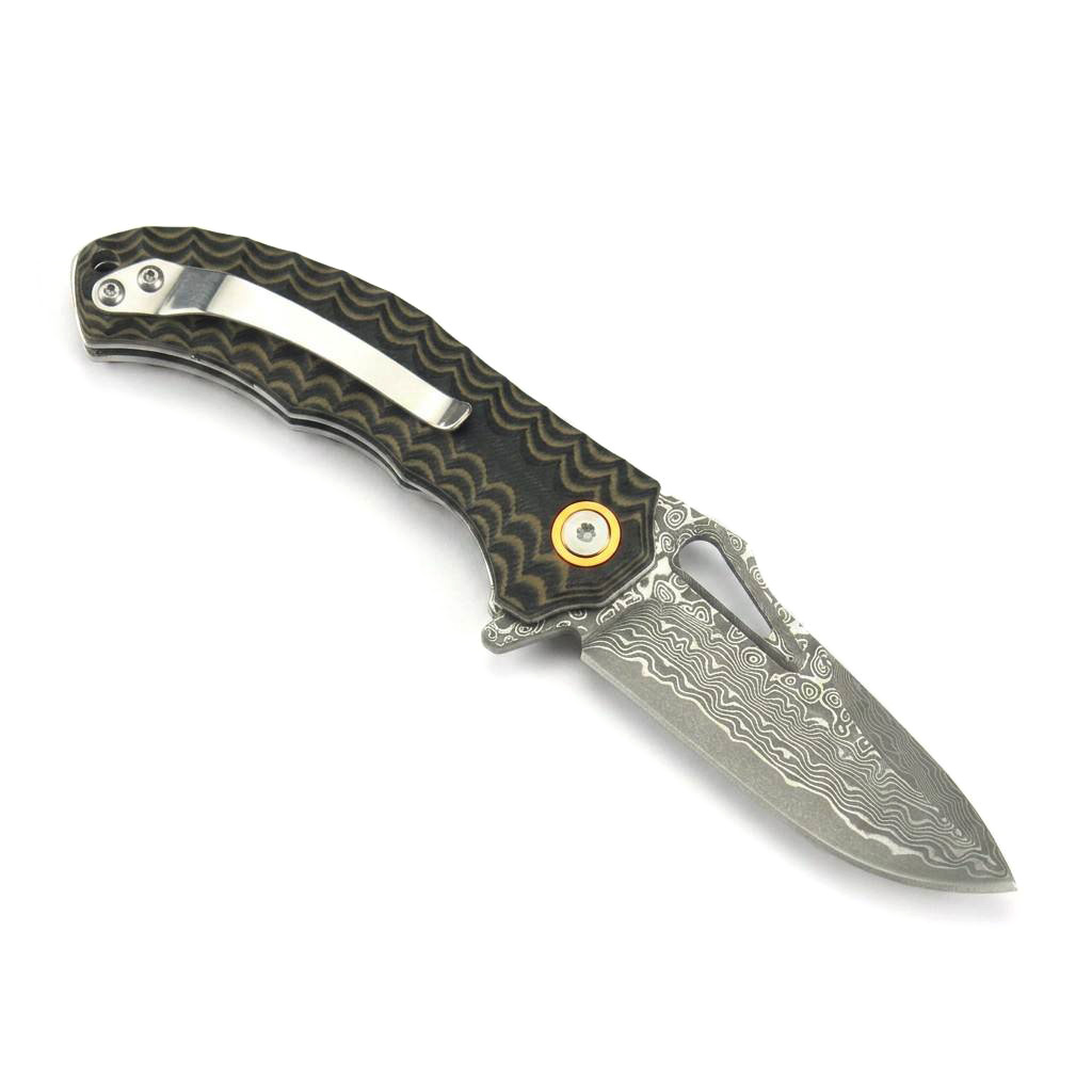 Tunafire Knife GT-DM021 2.68&rdquo;Damascus steel Knife Brown Two Color G10 Handle Portable Outdoor Camping Survival Tool