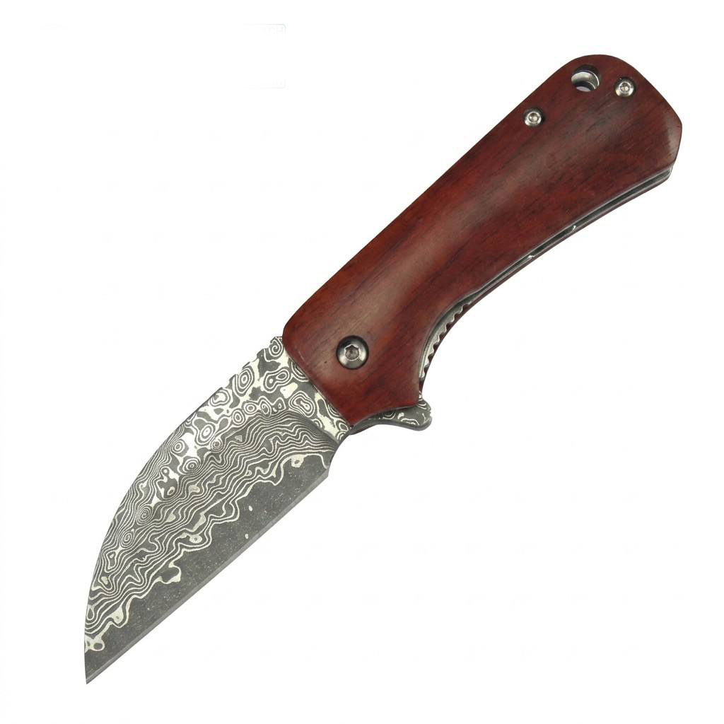 Tunafire GT-DM022 Damascus Steel Folding Knife Ebony Wood Handle Ball Bearing 59-60HRC Mini EDC Pocket Knife