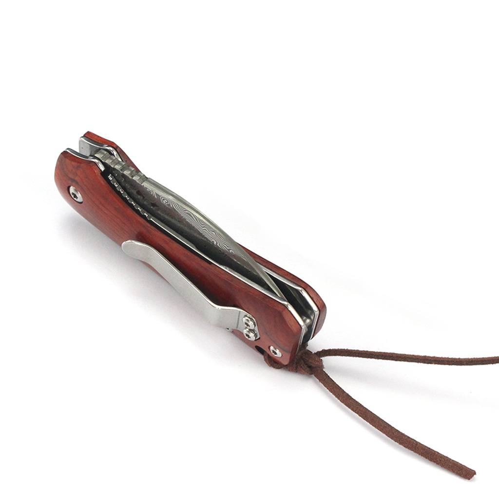 Tunafire GT-DM022 Damascus Steel Folding Knife Ebony Wood Handle Ball Bearing 59-60HRC Mini EDC Pocket Knife