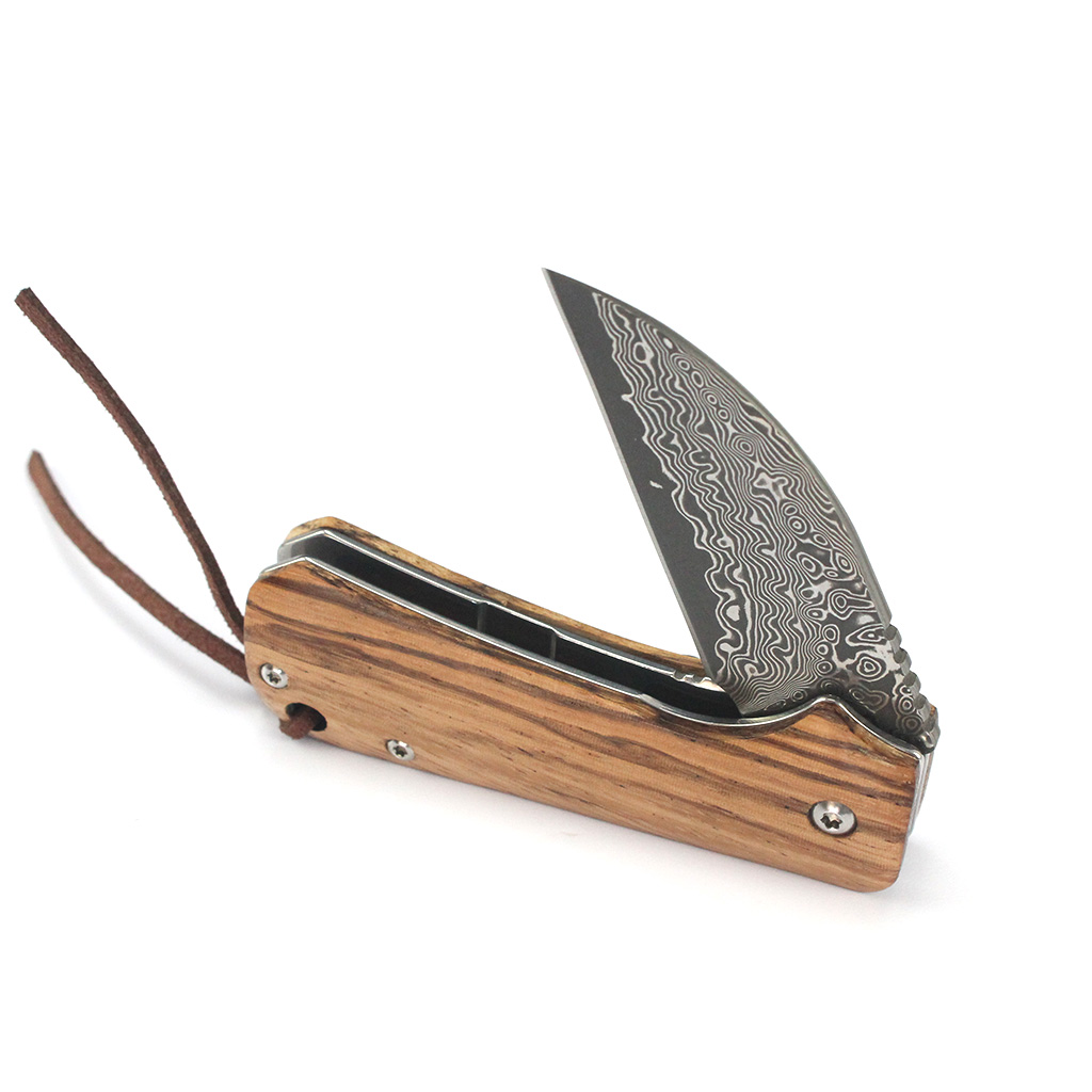 Tunafire Mini EDC Pocket Knife GT-DM022 Damascus Steel Folding Knife Zebra Wood Handle Ball Bearing Portable Everyday Carry Knife