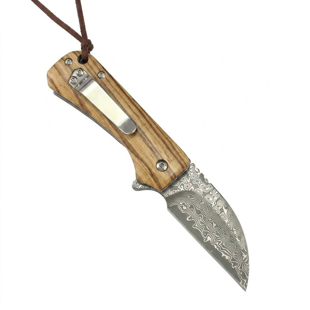 Tunafire Mini EDC Pocket Knife GT-DM022 Damascus Steel Folding Knife Zebra Wood Handle Ball Bearing Portable Everyday Carry Knife