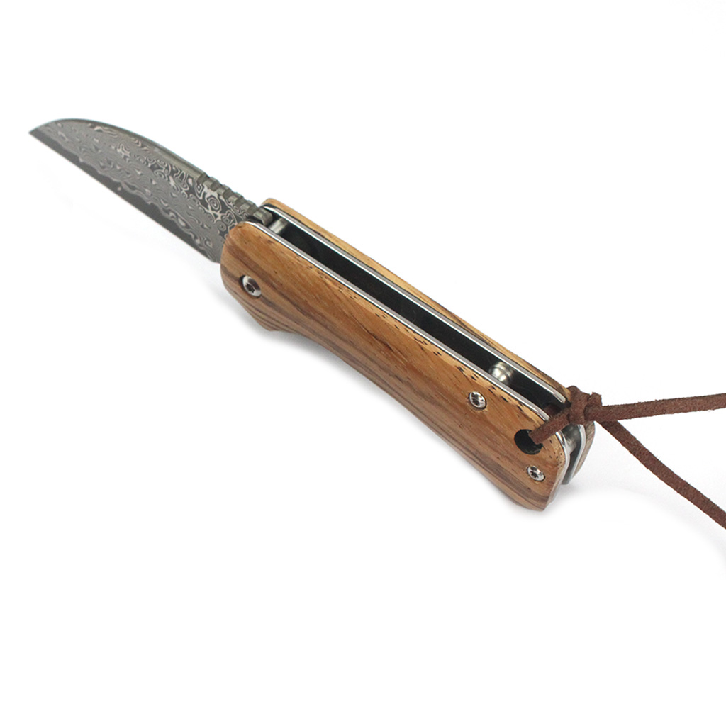 Tunafire Mini EDC Pocket Knife GT-DM022 Damascus Steel Folding Knife Zebra Wood Handle Ball Bearing Portable Everyday Carry Knife