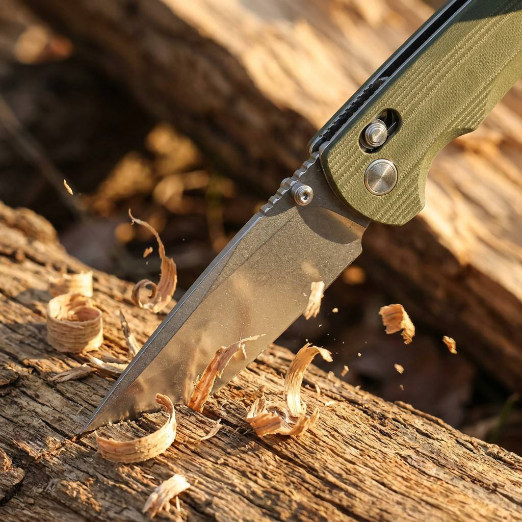 Tunafire Knife GT-T0041-1 Stone Wash14C28N Steel Blade G10 Green Handle Axial Lock Tactical Combat Folding Knife