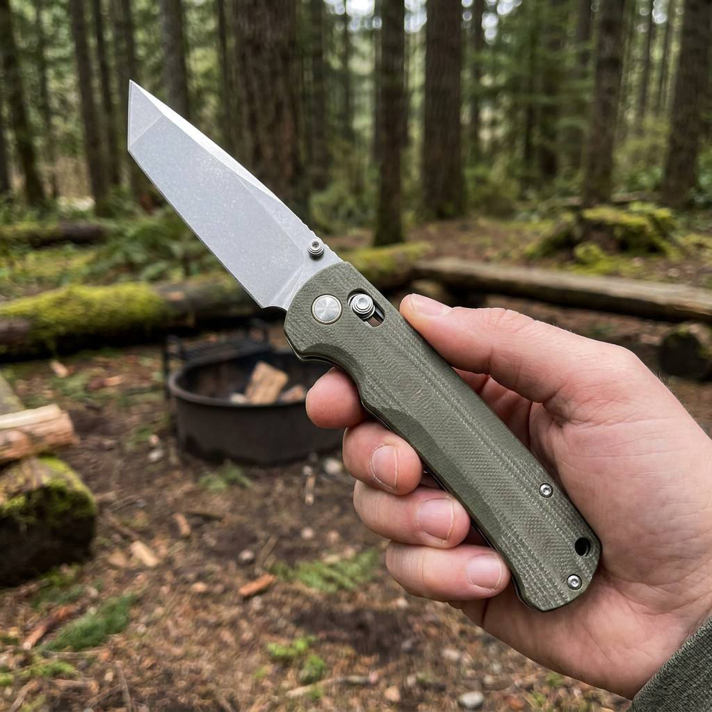 Tunafire Knife GT-T0041-1 Stone Wash14C28N Steel Blade G10 Green Handle Axial Lock Tactical Combat Folding Knife