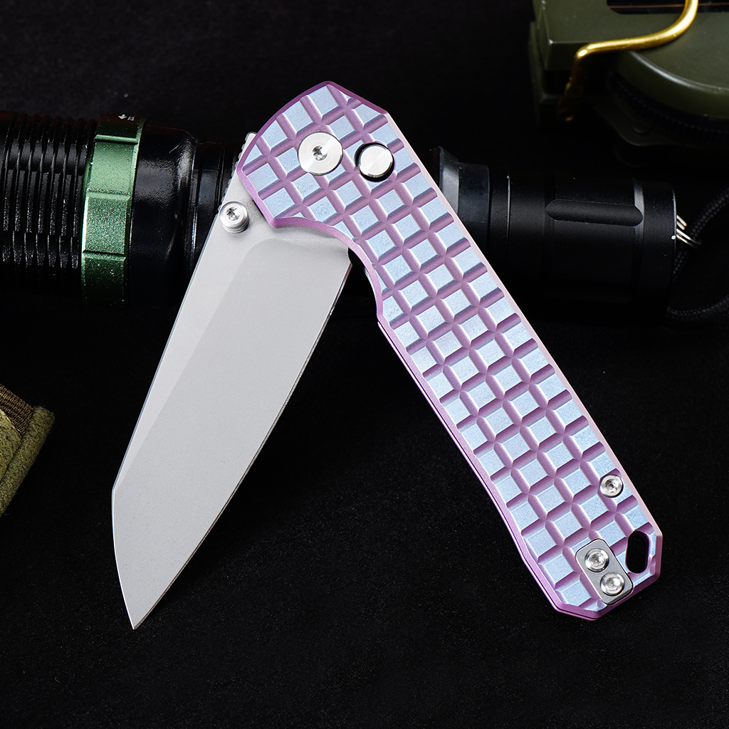 Tunafire knife GT-T0070-6 Tactical Pocket Knife Stone Wash VG10 Blade Purple Titanium Alloy Handle Portable Everyday Carry Utility Knife