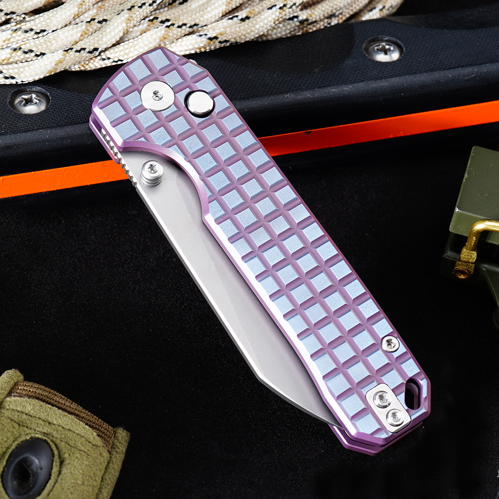 Tunafire knife GT-T0070-6 Tactical Pocket Knife Stone Wash VG10 Blade Purple Titanium Alloy Handle Portable Everyday Carry Utility Knife